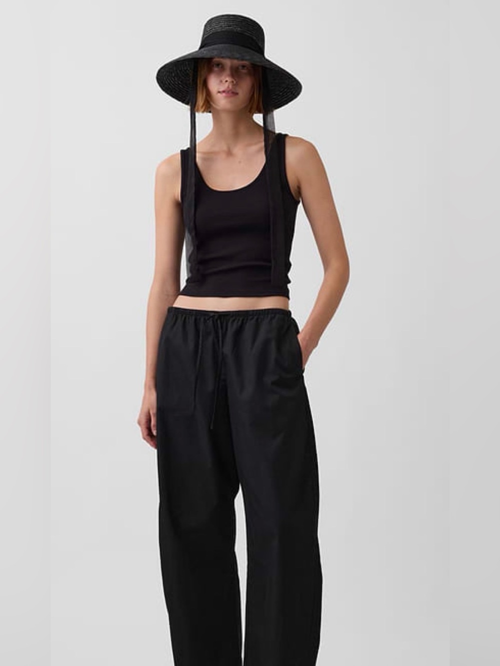 Gap black wide brim straw hat with tie.size S/M. NWT. - Picture 4 of 5